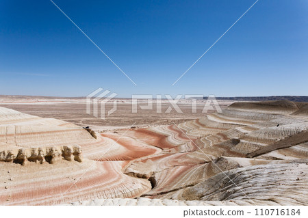 Kyzylkup plateau landscape, Mangystau desert. Rock strata formations 110716184