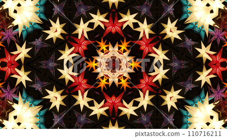 Abstract colorful kaleidoscopic pattern with bright glowing christmas stars Abstract colorful kaleidoscopic pattern with bright glowing christmas stars 110716211