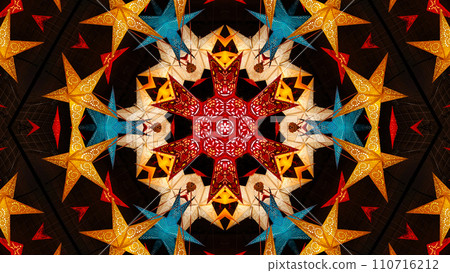 Abstract colorful kaleidoscopic pattern with bright glowing christmas stars Abstract colorful kaleidoscopic pattern with bright glowing christmas stars 110716212