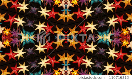 Abstract colorful kaleidoscopic pattern with bright glowing christmas stars Abstract colorful kaleidoscopic pattern with bright glowing christmas stars 110716213
