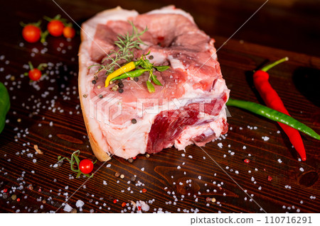 Raw rib eye beef steak on a black background 110716291