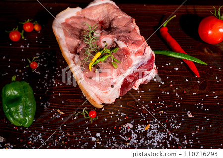 Raw rib eye beef steak on a black background 110716293