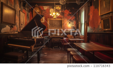 Vintage jazz bar music club interior Vintage jazz bar music club interior 110716343