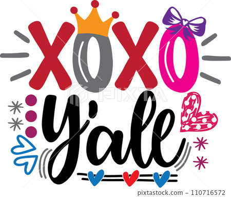 XoXo Y'all, Valentines Day, Heart, Love, Be Mine, Holiday, Vector Illustration File 110716572