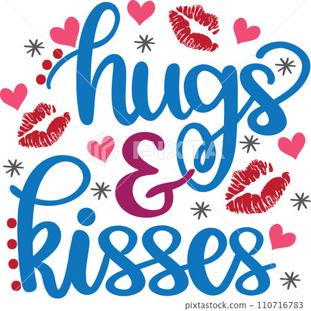 Hugs and Kisses, Valentines Day, Heart, Love, Be Mine, Holiday, Vector Illustration File 110716783