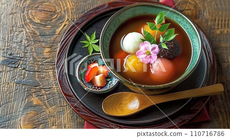 Gorgeous colorful mochi anmitsu Gorgeous colorful mochi anmitsu 110716786