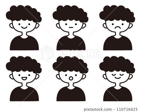 一組表情各異的男生單色插畫 一組表情各異的男生單色插畫 110716825