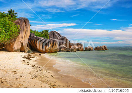 Anse Source D'argent beach at the La Digue Island, Seychelles Anse Source D'argent beach at the La Digue Island, Seychelles 110716995