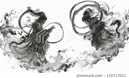 描繪古代武士的動態墨畫 110717052