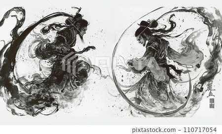 描繪古代武士的動態墨畫 110717054