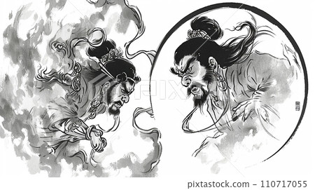 描繪古代武士的動態墨畫 110717055