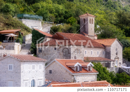 Houses of Perast, Montenegro, high angle view 110717171