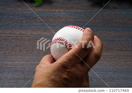 Man's hand holding a hardball baseball ball Man's hand holding a hardball baseball ball 110717469
