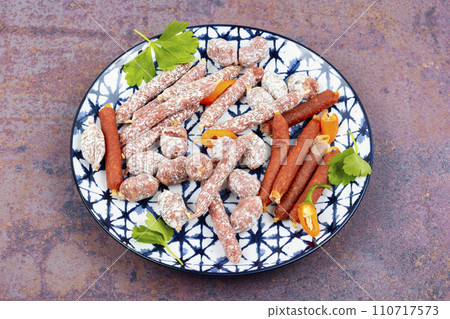 Tasty salami on a plate 110717573