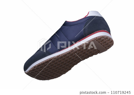 Sport shoes. Blue sneaker made of fabric with red accents. 110719245