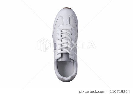 Sport shoes. White sneaker made of fabric with leather inserts top view. Sport shoes. White sneaker made of fabric with leather inserts top view. 110719264