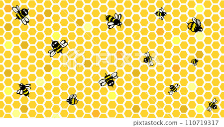 Honeycomb seamless pattern with bees. hand drawing. Not AI, Vector illustration Honeycomb seamless pattern with bees. hand drawing. Not AI, Vector illustration 110719317