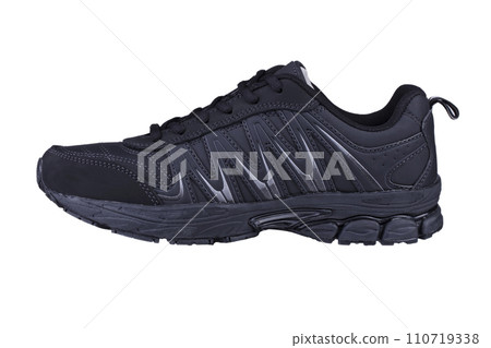 Black sneaker on a white background. Winter sneakers. 110719338