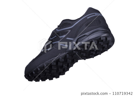 Black sneaker on a white background. Winter sneakers. 110719342