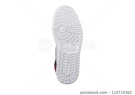 White sole of shoes. Bottom of sneakers on a white background is insulated. 110719362