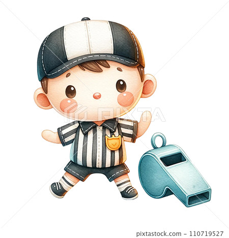 Whistle and referee watercolor clipart. Ai Generate 110719527