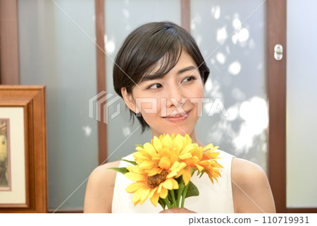young woman in white dress young woman in white dress 110719931