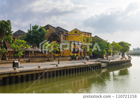 Scenery of the riverbank of Hoi An ancient town, an unesco heritage site in Vietnam 110721158