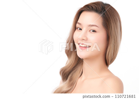 Beautiful young asian woman with clean fresh skin on white background, Face care, Facial treatment, Cosmetology, beauty and spa, Asian women portrait. 110721681