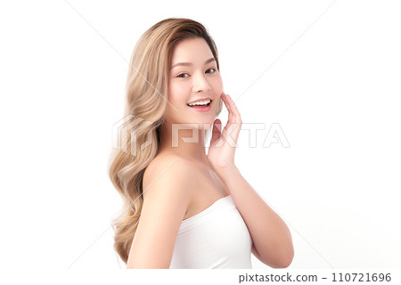 Beautiful young asian woman with clean fresh skin on white background, Face care, Facial treatment, Cosmetology, beauty and spa, Asian women portrait. 110721696