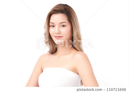Beautiful young asian woman with clean fresh skin on white background, Face care, Facial treatment, Cosmetology, beauty and spa, Asian women portrait. 110721698
