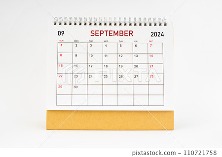 September 2024 desktop calendar isolated on white background. September 2024 desktop calendar isolated on white background. 110721758