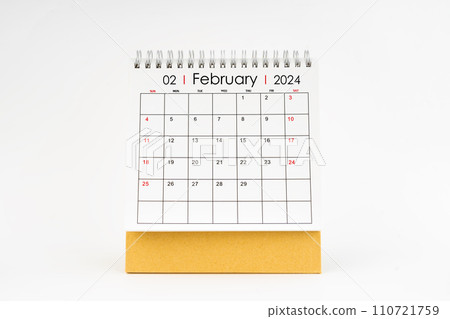 2024 February monthly desk calendar isolated on white. 2024 February monthly desk calendar isolated on white. 110721759