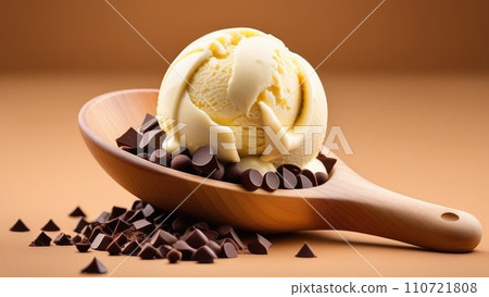 Vanilla ice cream scoop with chocolate chips 110721808