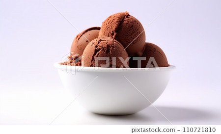 Strawberry, vanilla, chocolate different flavor ice cream scoops side view on white background 110721810