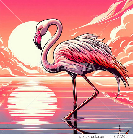 火烈鳥在夕陽下閃閃發光 110722001