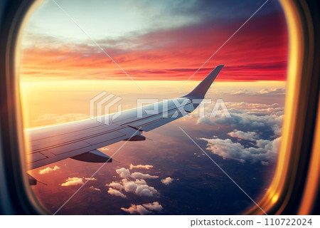 View from an airplane window, from an airplane cabin. 110722024
