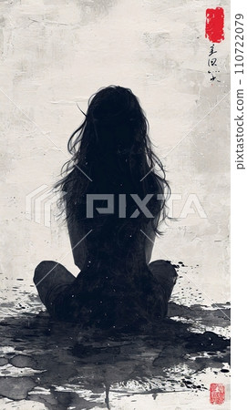 Silhouette of a woman in an ink painting hanging scroll 110722079