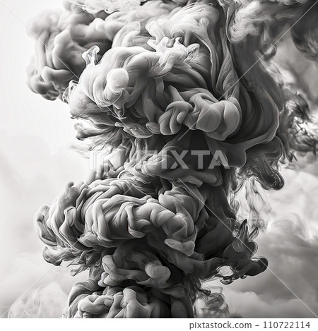 Massive Cloud of Grey Smoke with Knots and Swirls, Background, Texture, or Pattern, Black and White 110722114