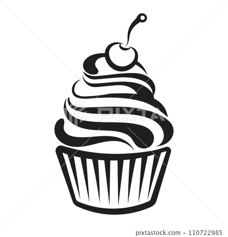 Linear silhouette of cupcake, line art, clipart isolated on white background. Sweet dessert. Food illustration, vector Linear silhouette of cupcake, line art, clipart isolated on white background. Sweet dessert. Food illustration, vector 110722985