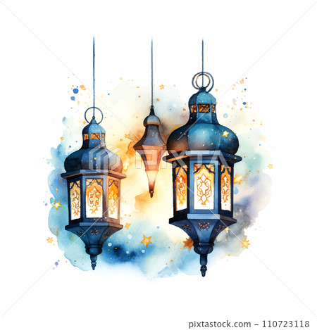 Ramadan lanterns watercolor illustration on white background Ramadan lanterns watercolor illustration on white background 110723118