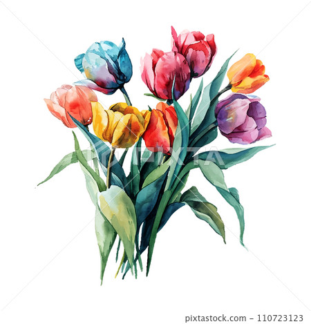 bouquet of tulips cartoon style watercolor illustration on white background bouquet of tulips cartoon style watercolor illustration on white background 110723123