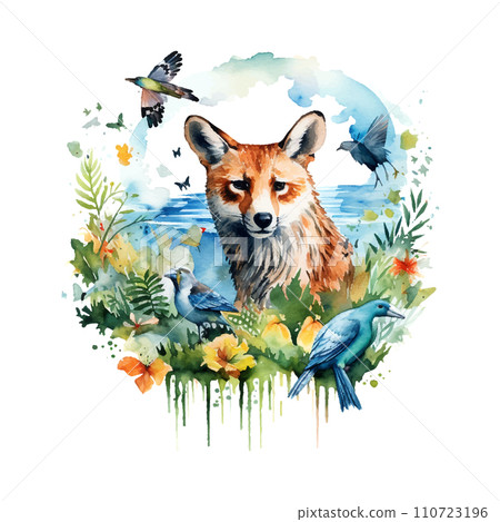 World Wildlife Day watercolor illustration on white background World Wildlife Day watercolor illustration on white background 110723196