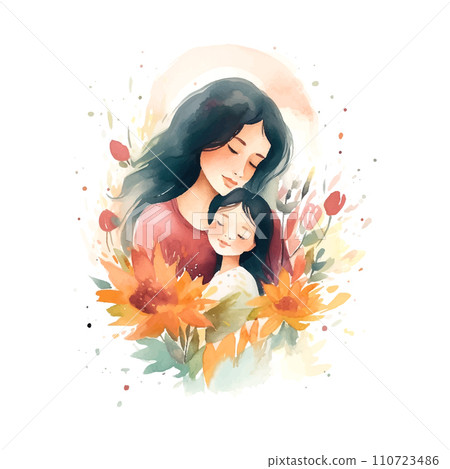 Watercolor logo Women's Day Mother's day vector 110723486