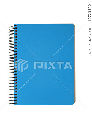 Closed spiral bound notepad with blue cover isolated on white background Closed spiral bound notepad with blue cover isolated on white background 110723560