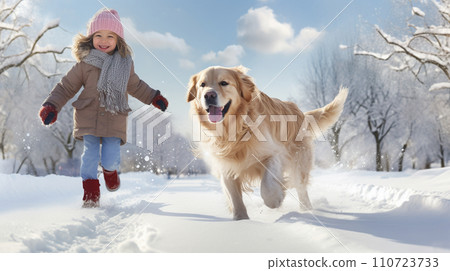 Girl walking with dog AI generated image 110723733
