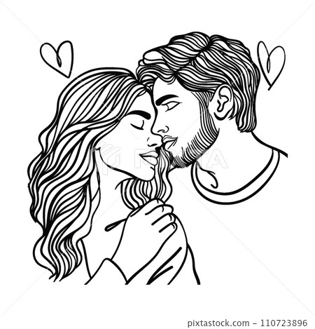 Romantic couple in love, hand drawn vector illustration 110723896