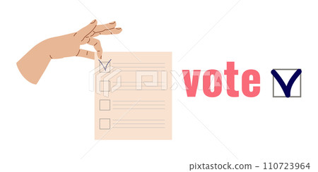 Presidential elections voting for the head country. Hand holds bulletin. Text voting jackdaw. Poster design, banner web design...Vector illustration... 110723964