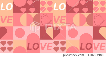 Geometric seamless pattern love theme bauhaus pink. Valentines day. Fabric packaging design. Vector illustration. 110723980