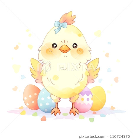 cute illustration chicken with easter egg watercolor on white background 110724570