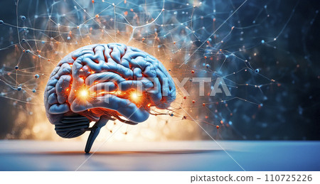 3D model of the human brain with neural connections. The concept of cooperation between artificial intelligence and humans 3D model of the human brain with neural connections. The concept of cooperation between artificial intelligence and humans 110725226